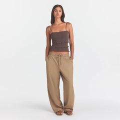 WOVEN COTTON OVERSIZED STRAIGHT LEG PANT | DESERT