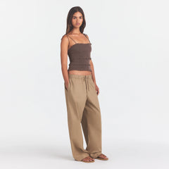 WOVEN COTTON OVERSIZED STRAIGHT LEG PANT | DESERT
