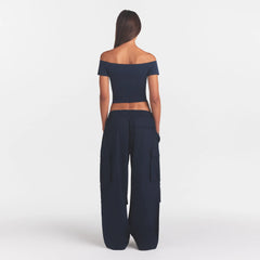 WOVEN COTTON OVERSIZED LOW RISE CARGO PANT | NAVY
