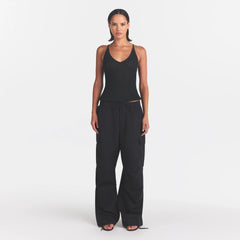 WOVEN COTTON OVERSIZED LOW RISE CARGO PANT | ONYX