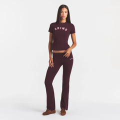 COTTON JERSEY LOGO FOLDOVER PANT | CURRANT ARCHED SKIMS PLAID