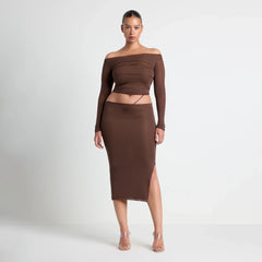 VETTESE X SKIMS SHEER MODAL MIDI SKIRT | COCOA