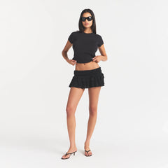 SHEER KNIT RUFFLE MINI SKIRT | ONYX