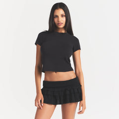 SHEER KNIT RUFFLE MINI SKIRT | ONYX