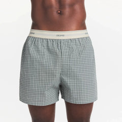 COTTON POPLIN MENS LOGO BAND BOXER | SLATE GREY CHECK