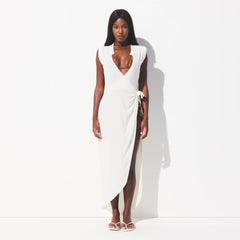 SWIM COVER-UPS COTTON TIE DRESS | EGRET