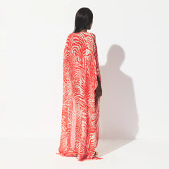 SWIM COVER-UPS SHEER LONG KAFTAN | CARMINE ZEBRA PRINT