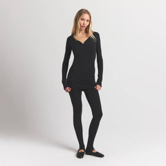 WOOL RIB HENLEY DRESS | OBSIDIAN