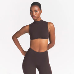 NikeSKIMS STUDIO STRETCH MOCK NECK BRA TOP | DARK ROAST