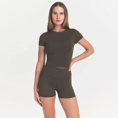 NikeSKIMS MATTE CROPPED CORSET T-SHIRT | DARK SEPIA