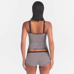 LIGHTWEIGHT COTTON LOGO PICOT CAMI AND BOY SHORT SET | CURRANT FEEDER STRIPE