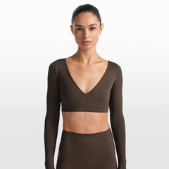 NikeSKIMS MATTE WRAP LONG SLEEVE CROPPED TOP | DARK SEPIA
