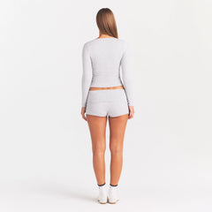 COTTON JERSEY SCOOP NECK LONG SLEEVE TOP | LIGHT HEATHER GREY
