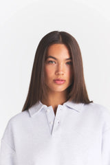 COTTON FLEECE POLO SWEATSHIRT | LIGHT HEATHER GREY