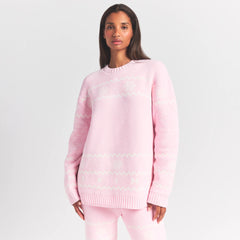 COZY LIGHT CREWNECK PULLOVER | BABY PINK HEART FAIR ISLE