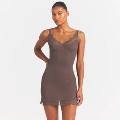 RIB KNIT LACE MINI DRESS | AMETHYST