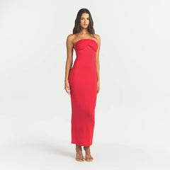 SMOOTH LAYERS CONVERTIBLE LONG DRESS | CARMINE