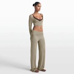 NikeSKIMS STRETCH KNIT FOLDOVER WIDE LEG PANT | DUNE