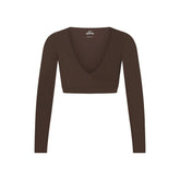 NikeSKIMS MATTE WRAP LONG SLEEVE CROPPED TOP | DARK SEPIA