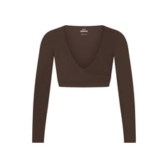 NikeSKIMS MATTE WRAP LONG SLEEVE CROPPED TOP | DARK SEPIA