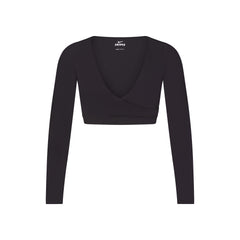 NikeSKIMS MATTE WRAP LONG SLEEVE CROPPED TOP | OBSIDIAN