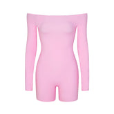 FITS EVERYBODY PICOT OFF THE SHOULDER ONESIE | BUBBLE GUM
