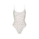 STRETCH LACE SCOOP NECK BODYSUIT | IVORY CHERRY PRINT