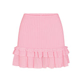 SHEER KNIT RUFFLE MINI SKIRT | PEONY