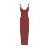 SMOOTH LAYERS SCOOP NECK LONG DRESS | HENNA