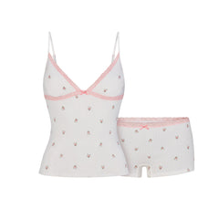 LIGHTWEIGHT COTTON POINTELLE LACE CAMI AND BOY SHORT SET | SNOW MICRO DOT FLORAL
