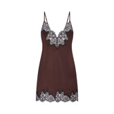 SILK LACE MINI SLIP DRESS | ESPRESSO CONTRAST