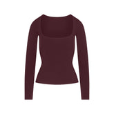 COTTON JERSEY SCOOP NECK LONG SLEEVE TOP | CURRANT