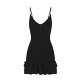 SHEER KNIT RUFFLE DRESS | ONYX