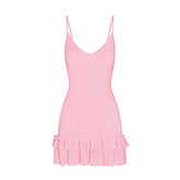 SHEER KNIT RUFFLE DRESS | PEONY
