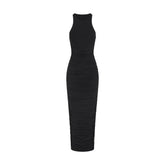 CUPRO JERSEY RUCHED LONG DRESS | OBSIDIAN