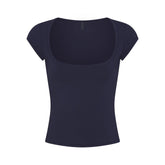 COTTON JERSEY SCOOP NECK T-SHIRT | NAVY