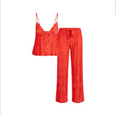 SHEER VELVET CAMI AND PANT SET | RUBY
