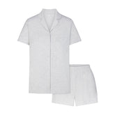 SKIMS SLEEP SHORT SLEEVE BUTTON UP SET | LIGHT HEATHER GREY