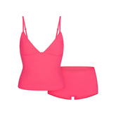 FITS EVERYBODY PICOT CAMI AND BOY SHORT SET | ULTRA PINK