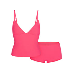 FITS EVERYBODY PICOT CAMI AND BOY SHORT SET | ULTRA PINK