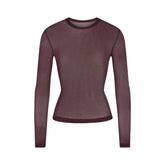 SLINKY KNIT CREW NECK LONG SLEEVE TOP | CURRANT