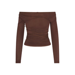 VETTESE X SKIMS SHEER MODAL OFF THE SHOULDER TOP | COCOA