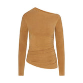 CUPRO JERSEY ASYMMETRICAL TOP | ALMOND