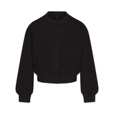 COTTON FLEECE SHRUNKEN CARDIGAN | ONYX