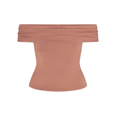 SMOOTH LAYERS ASYMMETRICAL OFF THE SHOULDER TOP | NUTMEG