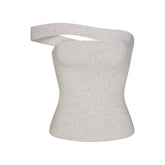 COTTON JERSEY ASYMMETRICAL TOP | LIGHT HEATHER GREY