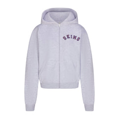 COTTON FLEECE CLASSIC ZIP UP HOODIE | LIGHT HEATHER GREY ARCHED SKIMS PLAID