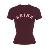 COTTON JERSEY LOGO T-SHIRT | CURRANT ARCHED SKIMS PLAID