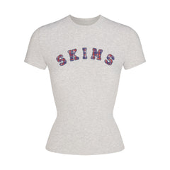 COTTON JERSEY LOGO T-SHIRT | LIGHT HEATHER GREY ARCHED SKIMS PLAID