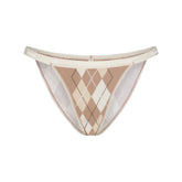 LIGHTWEIGHT COTTON LOGO PICOT STRING BIKINI | CAFE ARGYLE PRINT